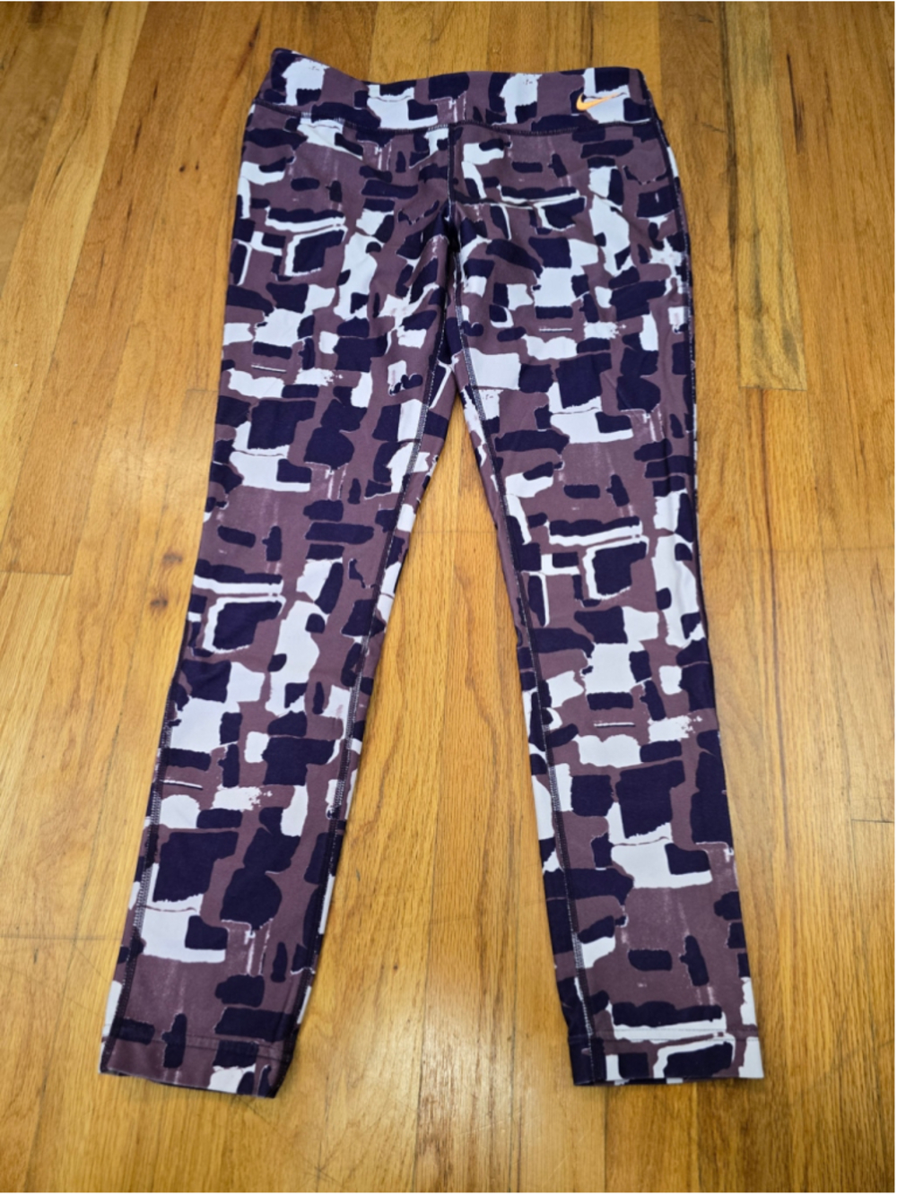Women's Nike Dri-Fit Leggings XL Purple White Abstract Print Athletic Pants